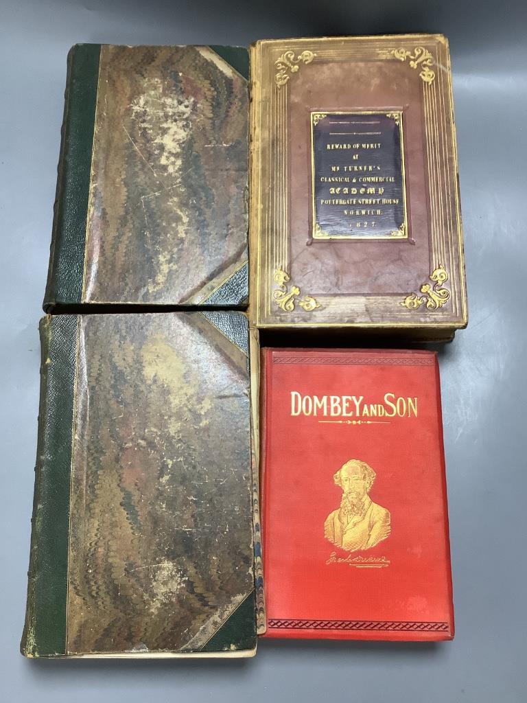 Dickens - Dombey & Son, published by Bradbury and Evans London, 1848, and David Copperfield 1850, both illustrated by HK Browne and a later volume and Turner, Elegant extracts or useful and entertaining passages in prose